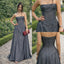 Fancy Grey Strapless Corset Prom Dress Drape Skirt Floor-Length Gown,OLP1806