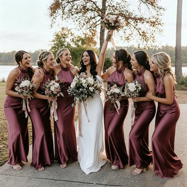 Simple Halter Mermaid Backless Plum Floor Length Bridesmaid Dresses Online, BG401