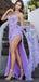 Elegant Purple Applique Spaghetti Strap Mermaid Side Slit Long Prom Dress Ideas, Evening Party Dresses , OLP1241