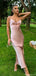 Elegant Pink Satin Slip Prom Dress Sexy Cut-Out Front Tie Midi Length Cocktail Gown,OLP1826