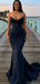 Sexy Strapless Corset Mermaid Prom Gown in Navy Lace with Long Sweep Train,OLP1810