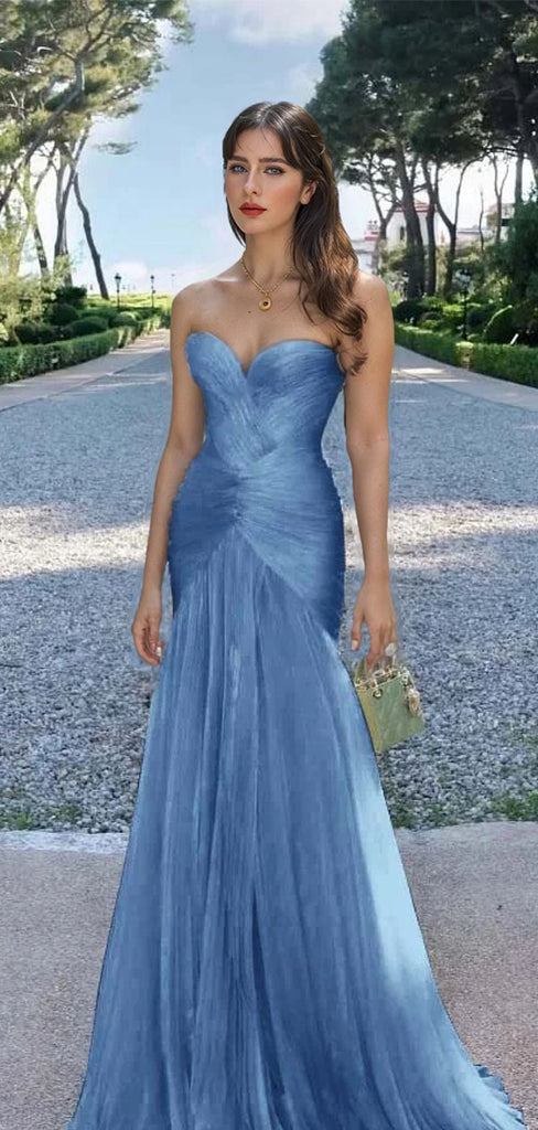 Elegant Blue Sweetheart Sleeveless Mermaid Long Prom Dress Ideas, Evening Party Dresses ,OLP1185