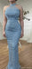 Sparkly Blue High Neck Mermaid Long Prom Dress Ideas, Evening Party Dresses, OLP1530