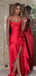 Bold Red Satin Strapless Prom Dress with High-Low Ruffled Hemline,OLP1780