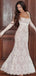 Elegant White Lace Long Sleeve Mermaid Long Prom Dress Ideas, Evening Party Dresses , OLP1203