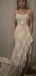 Unique Ivory Lace Mermaid Prom Dress High-Low Ruffle Hem Spaghetti Straps,OLP1797