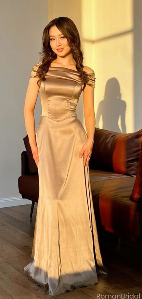 Unique Champagne Off-Shoulder Mermaid Long Prom Dress Ideas, Evening Party Dresses, OLP1461