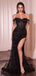 Sexy Black Off-Shoulder Sleeveless Mermaid Side Slit Long Prom Dress Ideas, Evening Party Dresses , OLP1212