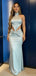 Modern Light Blue Halter Prom Gown Cutout Waist Satin Evening Dress,OLP1804