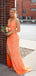 Elegant Orange V-Neck Mermaid Side Slit Long Prom Dress Ideas, Evening Party Dresses, OLP1447