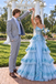 Fancy Blue Sweetheart Tiered A Line Long Prom Dress Tulle Floral Classy,OLP2433