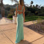 Chic Mint Green V-neck Cut-Out Waist Evening Gown with Beaded Brooch,OLP1886