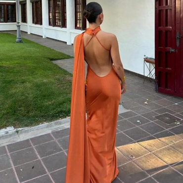 Elegant Orange Halter Mermaid Long Prom Dress Ideas, Evening Party Dresses, OLP1482