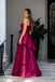 Chic Fuchsia Satin Strapless Tiered Pleated Pocket Prom Dress,OLP2284
