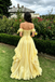 Pretty Yellow Off the Shoulder Prom Dress with 3D Floral Applique Edging,OLP2233