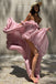 Unique Dusty Rose Off the Shoulder Puff Sleeve High Low Formal Gown,OLP2036