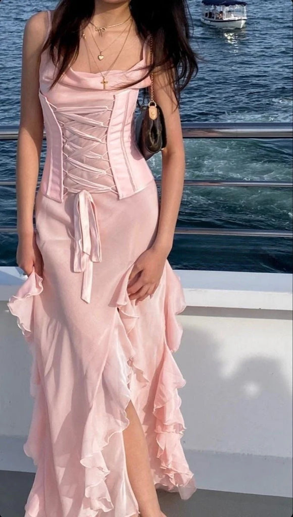 Popular Pink Spaghetti Strap Mermaid Long Prom Dress Ideas, Evening Party Dresses, OLP1508