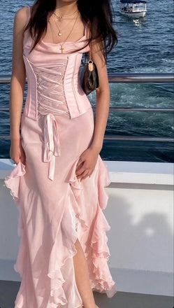 Popular Pink Spaghetti Strap Mermaid Long Prom Dress Ideas, Evening Party Dresses, OLP1508