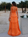 Sexy Vibrant Orange Satin Ruffled Slit Prom Dress with Sweetheart Straps,OLP2373