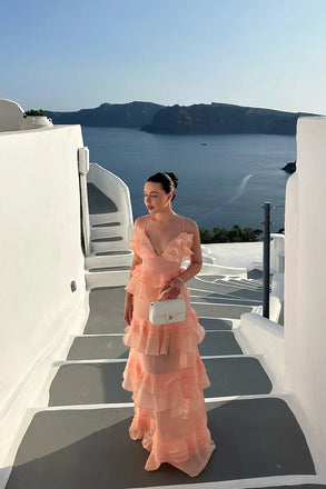 Elegant Coral Spaghetti Strap A-Line Long Prom Dress Ideas, Evening Party Dresses, OLP1400