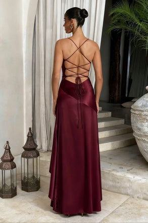 Sexy Burgundy Spaghetti Strap High Low Long Prom Dress Ideas, Evening Party Dresses, OLP1490