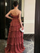 Unique Strapess Pleated Ruffles Dusty Rose Tiered Long Prom Dress,OLP2135
