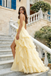 Soft Yellow Strapless Prom Dress Sweetheart Ruffle Tiered Chiffon Formal Gown,OLP2075
