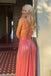 Modern Metallic Pink Two-Piece Prom Dress Cutout Waist Shimmering Ball Gown,OLP1876