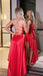 Bold Red Satin Strapless Prom Dress with High-Low Ruffled Hemline,OLP1780