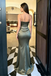 Classy Olive Green Cowl Neck Sparkly Waist Slit Satin Prom Gown,OLP2191