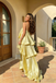 Pretty Yellow Tiered Ruffle Prom Dress Slip Backless Satin Gown,OLP2224