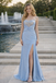 Beautiful Light Blue Prom Dress Beaded Bodice Side Slit Mermaid Gown,OLP1922