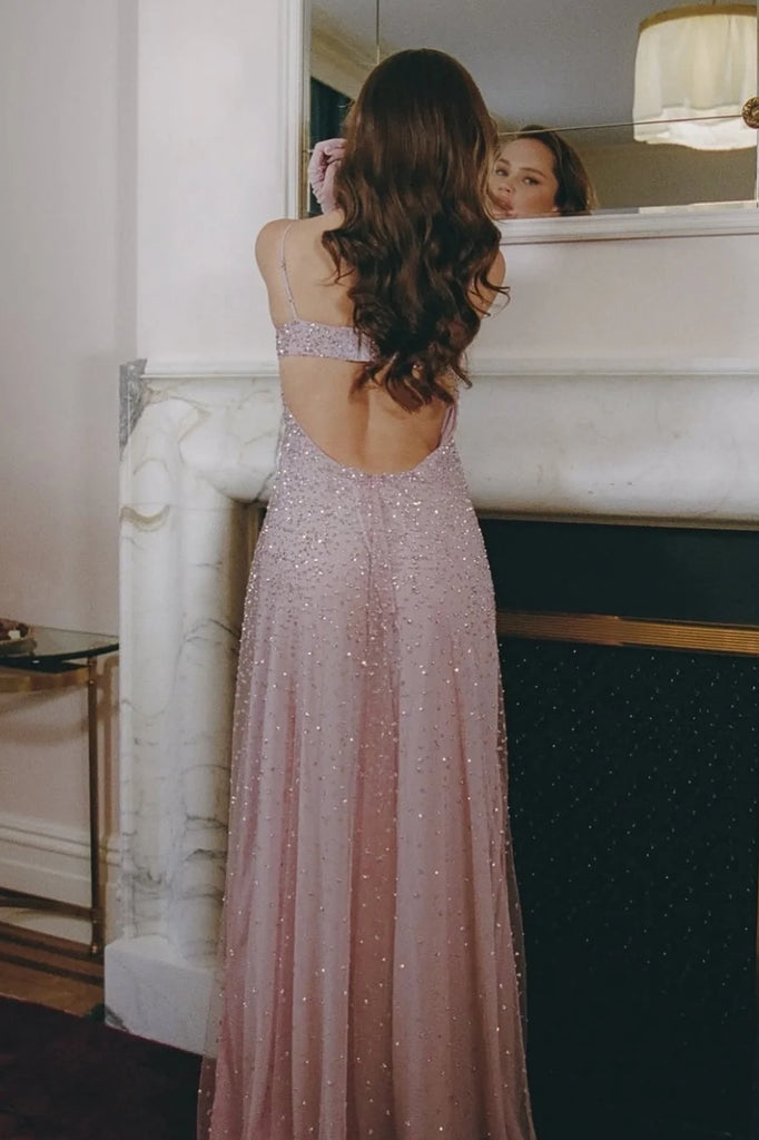 Beautiful Sparkling Lavender Sweetheart V-Neck A-Line Prom Dress,OLP1861