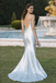 Modern Silver Satin Slip Prom Dress V Neck Spaghetti Strap Long Formal Gown,OLP1909