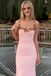 Classy Pink Mermaid Prom Dress Floral Embroidered Bustier Straps Long Party Wear,OLP2155