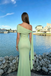 Sage Green One Shoulder Prom Dress Ruched Chiffon Sleeveless Floor Length Modern,OLP2261