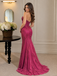 Glamorous Strapless Sweetheart Beaded Lace Mermaid Fuchsia Prom Dress,OLP2412