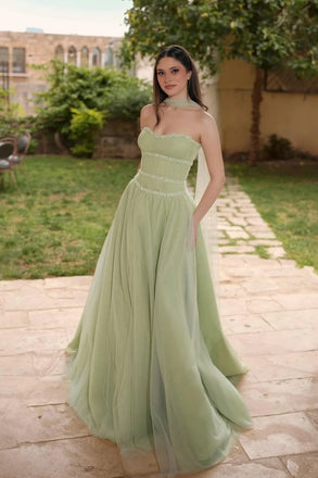 Elegant Green Sweetheart A-Line Long Prom Dress Ideas, Evening Party Dresses , OLP1246