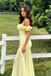 Modern Yellow Ruffled Off-Shoulder Party Dress Sheath Long Prom Dress,OLP2358