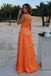 Sexy Vibrant Orange Satin Ruffled Slit Prom Dress with Sweetheart Straps,OLP2373