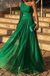 Elegant Green One-Shoulder A-Line Long Prom Dress Ideas, Evening Party Dresses, OLP1277