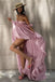Unique Dusty Rose Off the Shoulder Puff Sleeve High Low Formal Gown,OLP2036