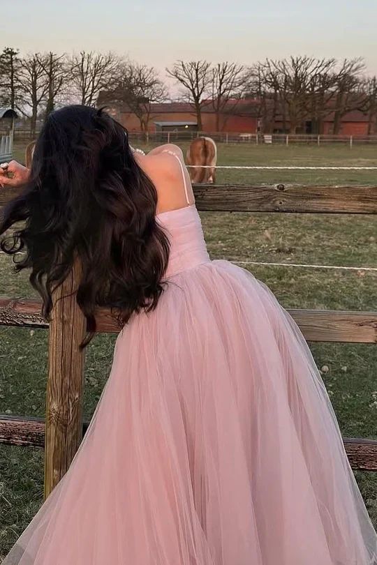 Dreamy Blush Pink Tulle Prom Gown Corset Top Sleeveless A-Line Ball Dress,OLP1838