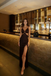 Sexy Chocolate Brown Satin Prom Dress V Neck Cutout High Slit Sleeveless Hot,OLP2149