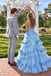 Fancy Blue Sweetheart Tiered A Line Long Prom Dress Tulle Floral Classy,OLP2433