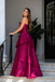 Chic Fuchsia Satin Strapless Tiered Pleated Pocket Prom Dress,OLP2284