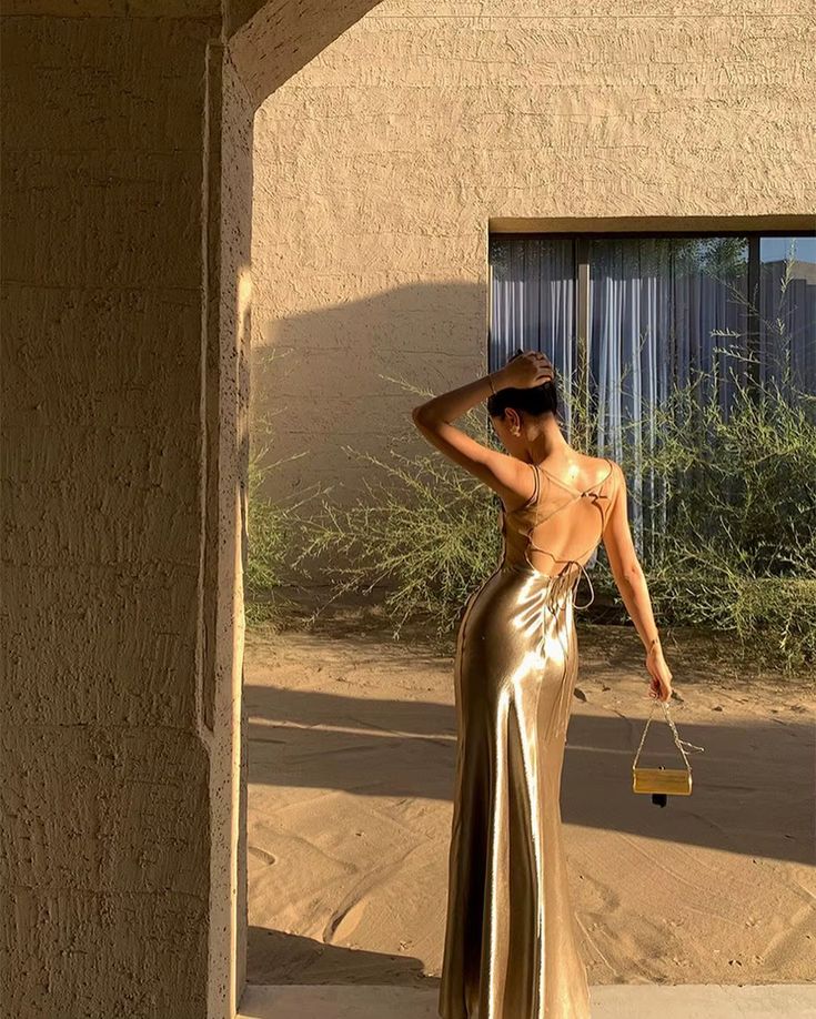 Sexy Gold Spaghetti Strap Mermaid Long Prom Dress Ideas, Evening Party Dresses, OLP1411