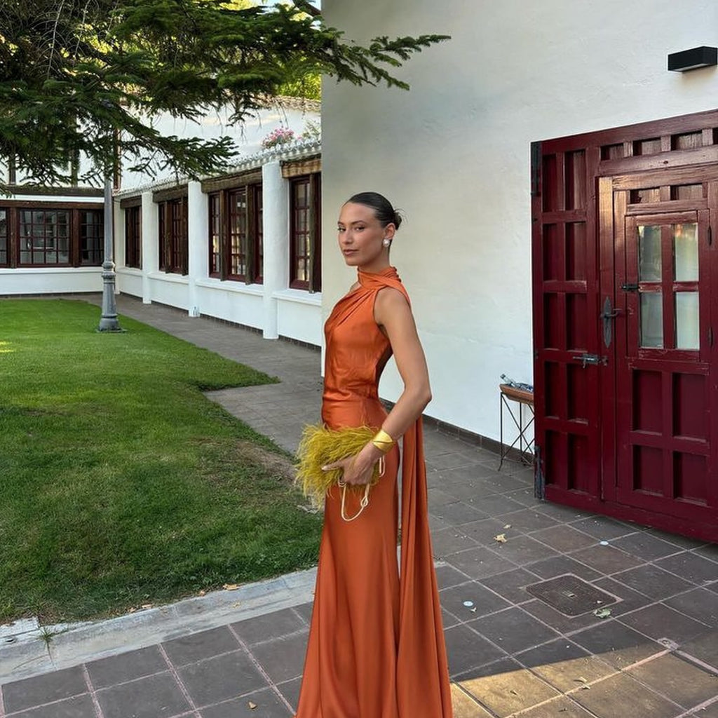 Elegant Orange Halter Mermaid Long Prom Dress Ideas, Evening Party Dresses, OLP1482