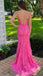 Stunning Hot Pink Lace Prom Dress Mermaid Strapless Embroidered Gown,OLP1789