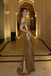 Sexy Gold Sequin Prom Dress Off Shoulder Ruched Bodice Mermaid Silhouette,OLP1979